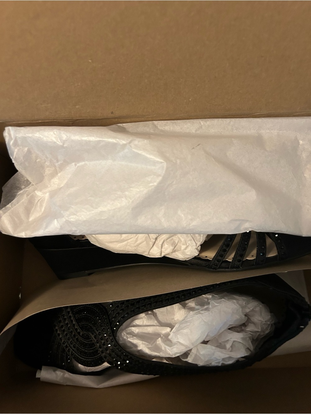 Women’s Black Wedge Sandals with Decorative Straps. New in box. - Picture 6 of 9